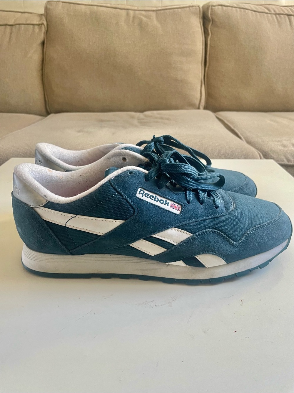 Reebok Men's Teal Suede Low-Top Sneaker with White Accents